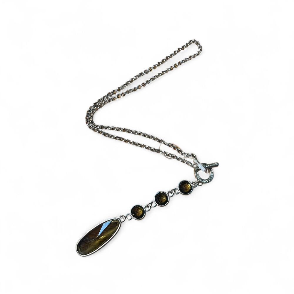 Sterling Silver Brown Gemstone Drop Necklace - Picture 7 of 7